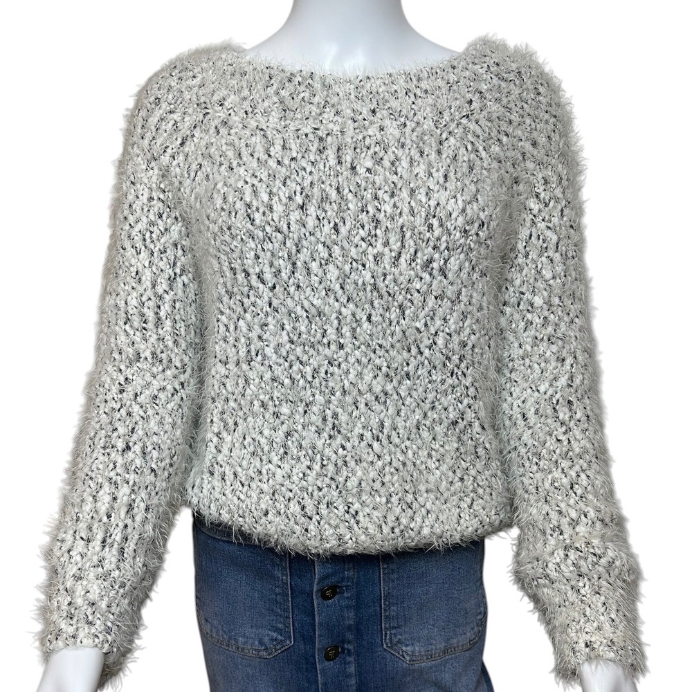 Abound Sweater Eyelash Knit Metallic Shimmer Marled White Black Women Size M